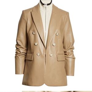 Veronica Beard Beacon Faux Leather Dickey Jacket Khaki Blazer With Dickey